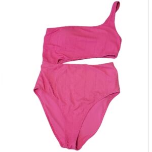 Aerie | Ribbed One-Shoulder Bikini in Hot Pink